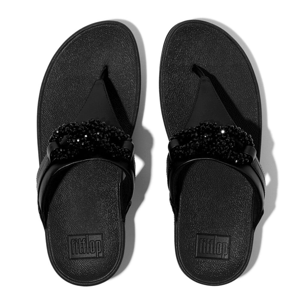 LULU BEADED-CHAIN LEATHER TOE-POST SANDALS