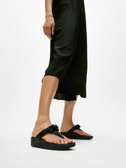 LULU BEADED-CHAIN LEATHER TOE-POST SANDALS