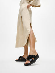 LULU BEADED-CHAIN LEATHER CROSS SLIDES