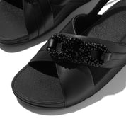 LULU BEADED-CHAIN LEATHER BACK-STRAP SANDALS
