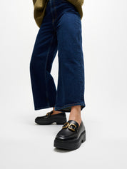 F-LUMA SQUARE-CHAIN LEATHER DEMI-WEDGE LOAFERS