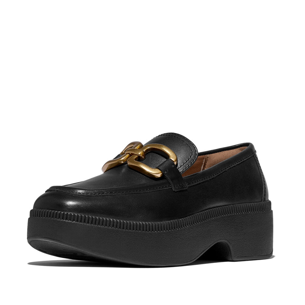 F-LUMA SQUARE-CHAIN LEATHER DEMI-WEDGE LOAFERS