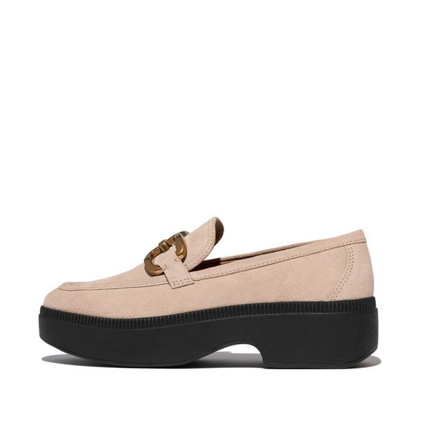 F-LUMA SQUARE-CHAIN SUEDE DEMI-WEDGE LOAFERS
