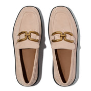 F-LUMA SQUARE-CHAIN SUEDE DEMI-WEDGE LOAFERS