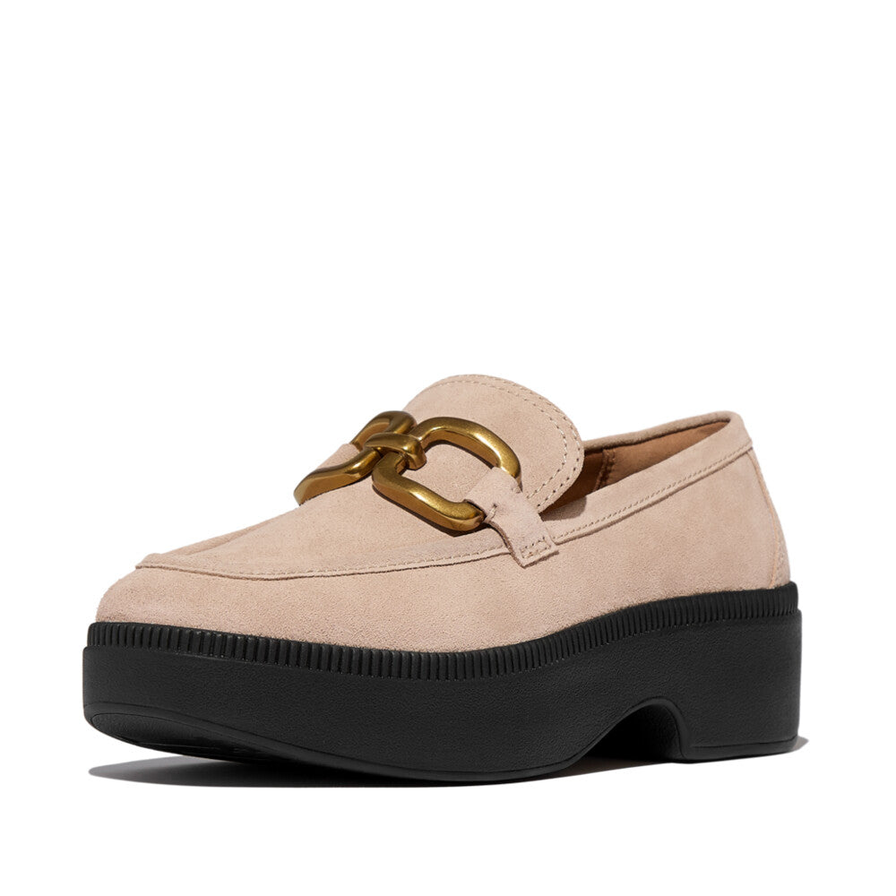 F-LUMA SQUARE-CHAIN SUEDE DEMI-WEDGE LOAFERS