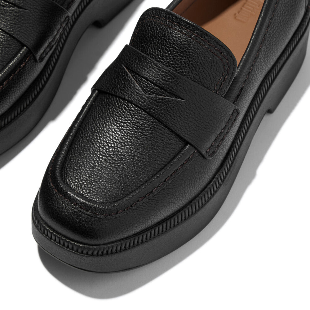F-LUMA STITCH TUMBLED-LEATHER PENNY LOAFERS