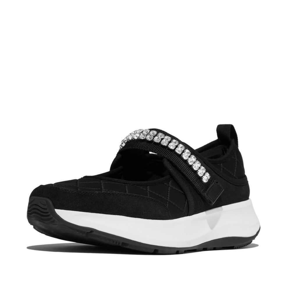F-MODE FLOW CRYSTAL-STRAP QUILTED MARY JANES