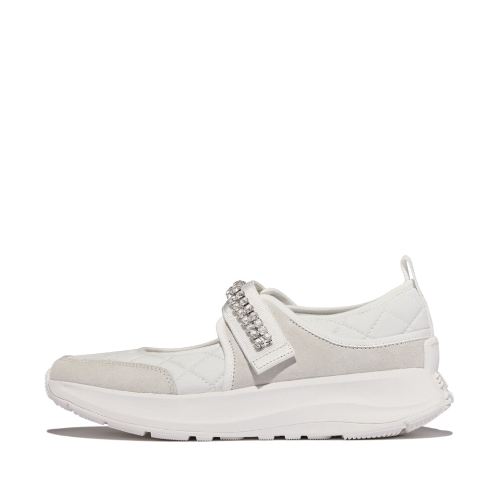 F-MODE FLOW CRYSTAL-STRAP QUILTED MARY JANES