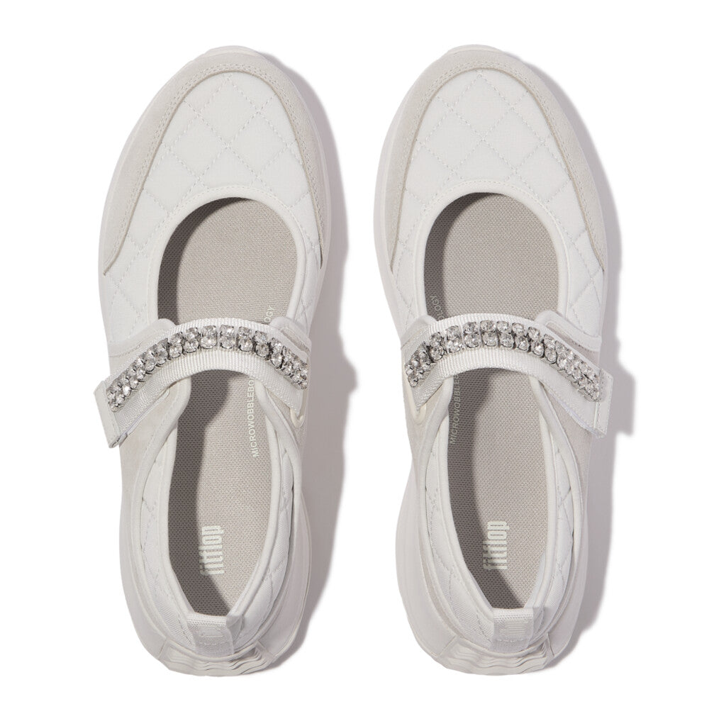 F-MODE FLOW CRYSTAL-STRAP QUILTED MARY JANES