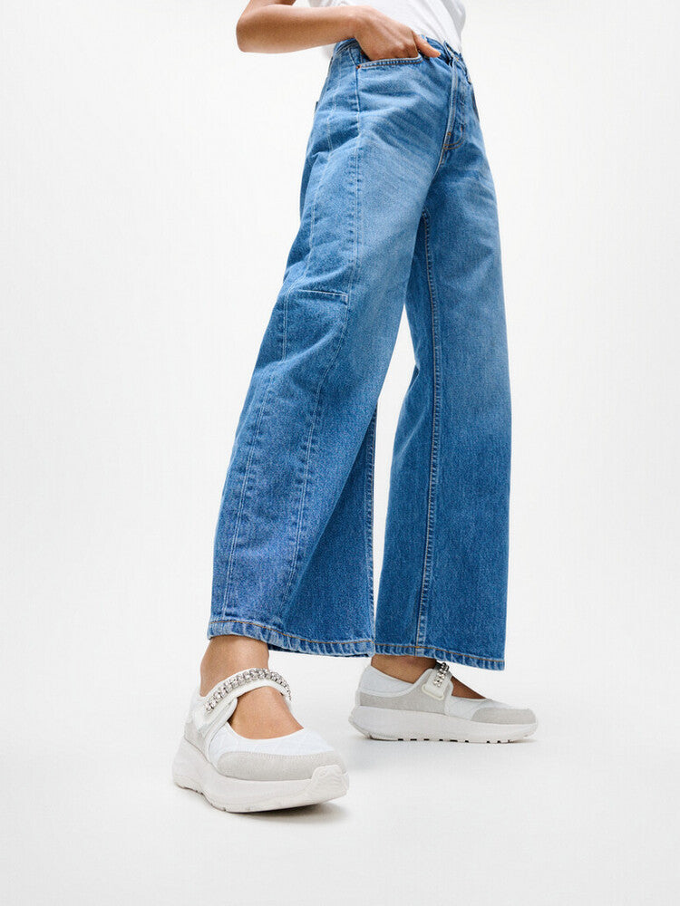 F-MODE FLOW CRYSTAL-STRAP QUILTED MARY JANES