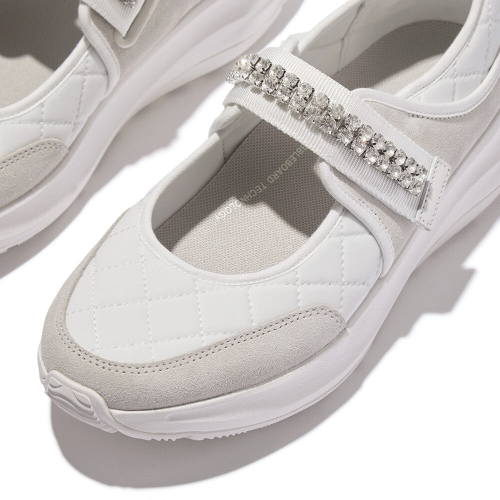 F-MODE FLOW CRYSTAL-STRAP QUILTED MARY JANES