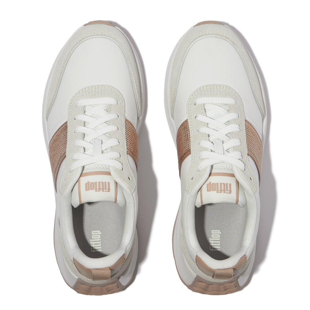 F-MODE FLOW SEQUIN SUEDE/LEATHER FLATFORM SNEAKERS