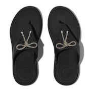 F-MODE GO CRYSTAL-BOW QUILTED TOE-POST SANDALS - ALL BLACK (E1N-090)