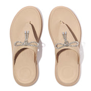 F-MODE GO CRYSTAL-BOW QUILTED TOE-POST SANDALS - CLASSIC BEIGE (E1N-B41)