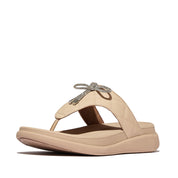 F-MODE GO CRYSTAL-BOW QUILTED TOE-POST SANDALS - CLASSIC BEIGE (E1N-B41)