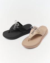 F-MODE GO CRYSTAL-BOW QUILTED TOE-POST SANDALS - ALL BLACK (E1N-090)