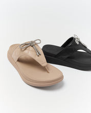 F-MODE GO CRYSTAL-BOW QUILTED TOE-POST SANDALS - ALL BLACK (E1N-090)