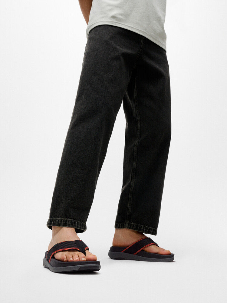 F-MODE GO MENS WATER-RESISTANT WEBBING TOE-POST SANDALS - BLACK/TERRACOTTA (E7K-D31)
