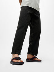 F-MODE GO MENS WATER-RESISTANT WEBBING TOE-POST SANDALS - BLACK/TERRACOTTA (E7K-D31)