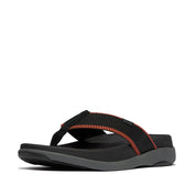 F-MODE GO MENS WATER-RESISTANT WEBBING TOE-POST SANDALS - BLACK/TERRACOTTA (E7K-D31)