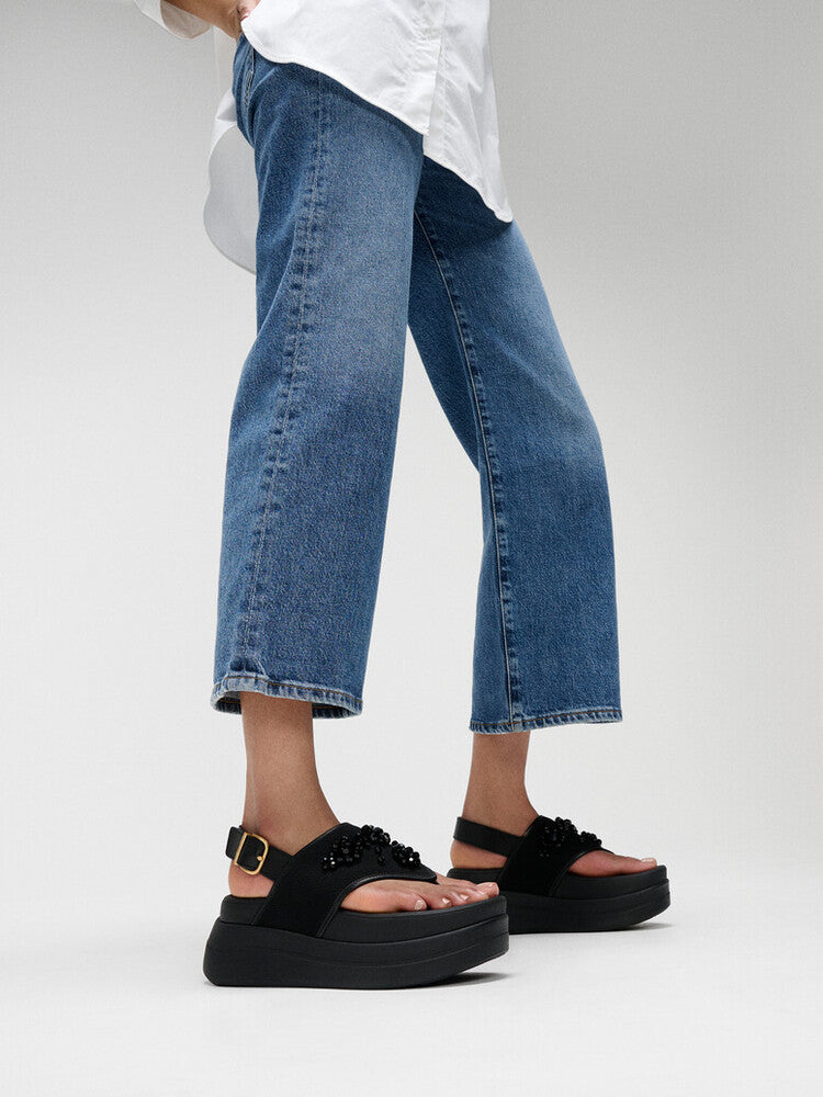 F-MODE STACK BEADED BACK-STRAP TOE-POST SANDALS - BLACK (E2I-001)
