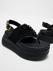 F-MODE STACK BEADED BACK-STRAP TOE-POST SANDALS - BLACK (E2I-001)