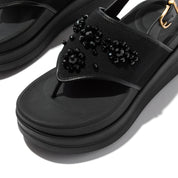 F-MODE STACK BEADED BACK-STRAP TOE-POST SANDALS - BLACK (E2I-001)