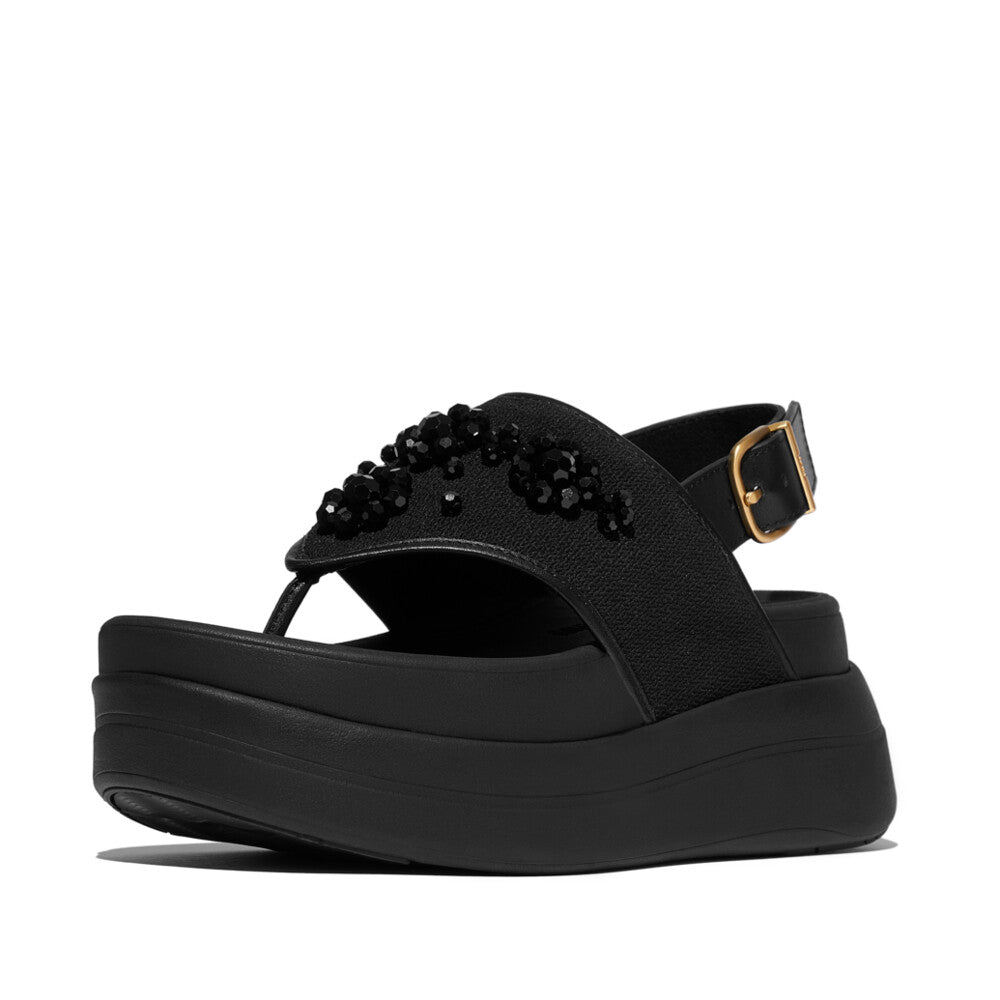 F-MODE STACK BEADED BACK-STRAP TOE-POST SANDALS - BLACK (E2I-001)