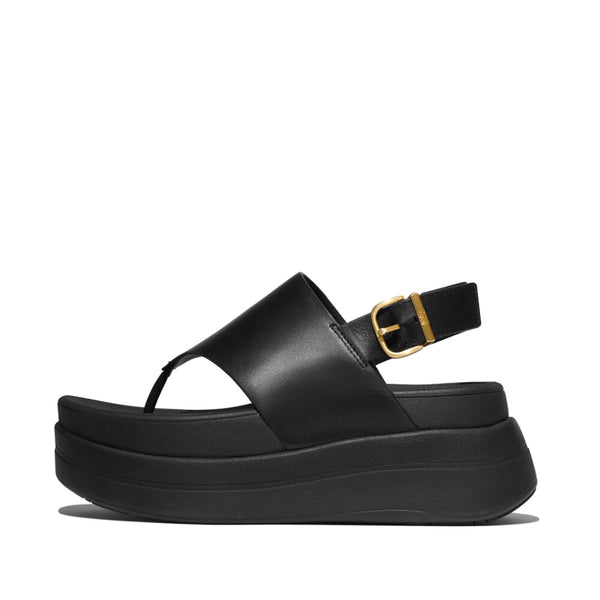 F-MODE STACK LEATHER BACK-STRAP TOE-POST SANDALS - BLACK (E2G-001)