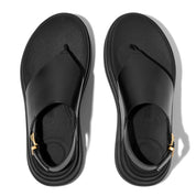 F-MODE STACK LEATHER BACK-STRAP TOE-POST SANDALS - BLACK (E2G-001)