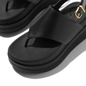 F-MODE STACK LEATHER BACK-STRAP TOE-POST SANDALS - BLACK (E2G-001)