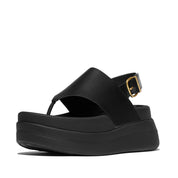 F-MODE STACK LEATHER BACK-STRAP TOE-POST SANDALS - BLACK (E2G-001)