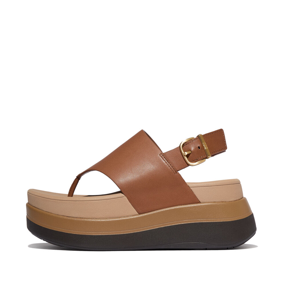 F-MODE STACK LEATHER BACK-STRAP TOE-POST SANDALS - DEEP TAN (E2G-C15)