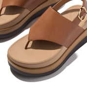 F-MODE STACK LEATHER BACK-STRAP TOE-POST SANDALS - DEEP TAN (E2G-C15)