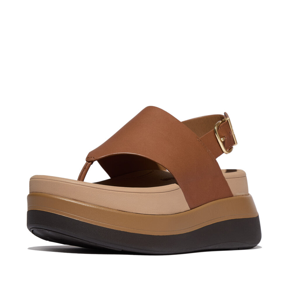 F-MODE STACK LEATHER BACK-STRAP TOE-POST SANDALS - DEEP TAN (E2G-C15)
