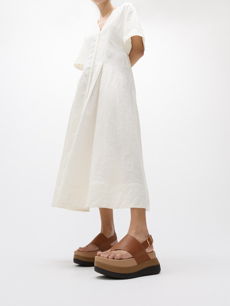 F-MODE STACK LEATHER BACK-STRAP TOE-POST SANDALS - DEEP TAN (E2G-C15)