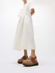 F-MODE STACK LEATHER BACK-STRAP TOE-POST SANDALS - DEEP TAN (E2G-C15)