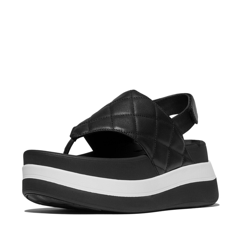 F-MODE STACK QUILTED-LEATHER BACK-STRAP TOE-POST SANDALS - BLACK (E4M-001)
