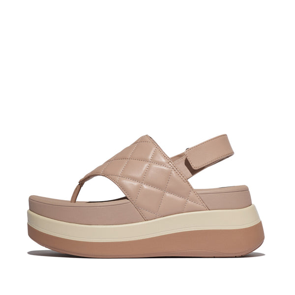 F-MODE STACK QUILTED-LEATHER BACK-STRAP TOE-POST SANDALS - CLASSIC BEIGE (E4M-B41)