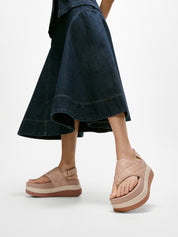 F-MODE STACK QUILTED-LEATHER BACK-STRAP TOE-POST SANDALS - CLASSIC BEIGE (E4M-B41)