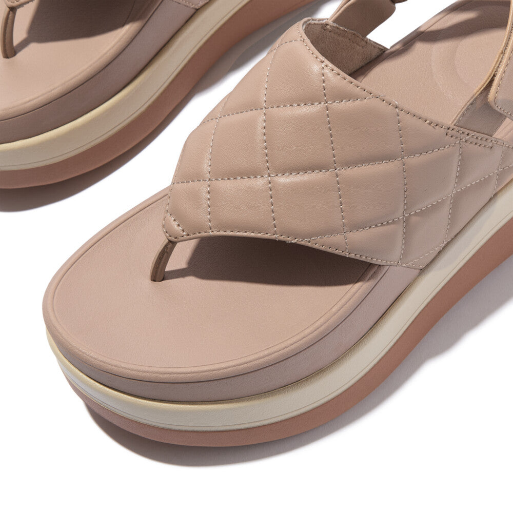 F-MODE STACK QUILTED-LEATHER BACK-STRAP TOE-POST SANDALS - CLASSIC BEIGE (E4M-B41)