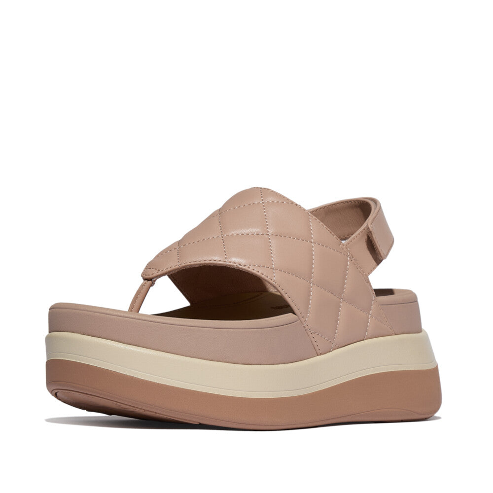 F-MODE STACK QUILTED-LEATHER BACK-STRAP TOE-POST SANDALS - CLASSIC BEIGE (E4M-B41)