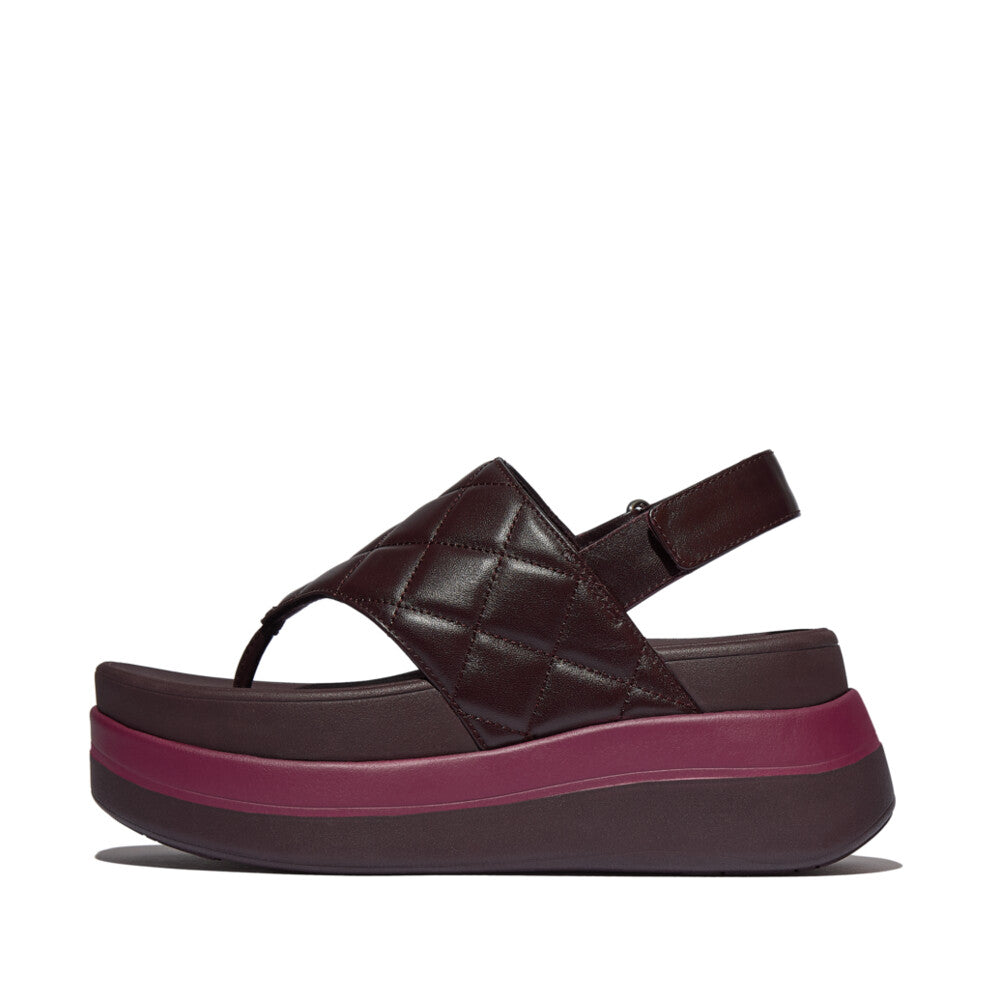 F-MODE STACK QUILTED-LEATHER BACK-STRAP TOE-POST SANDALS - PLUMBERRY (E4M-C88)