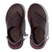 F-MODE STACK QUILTED-LEATHER BACK-STRAP TOE-POST SANDALS - PLUMBERRY (E4M-C88)