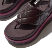 F-MODE STACK QUILTED-LEATHER BACK-STRAP TOE-POST SANDALS - PLUMBERRY (E4M-C88)