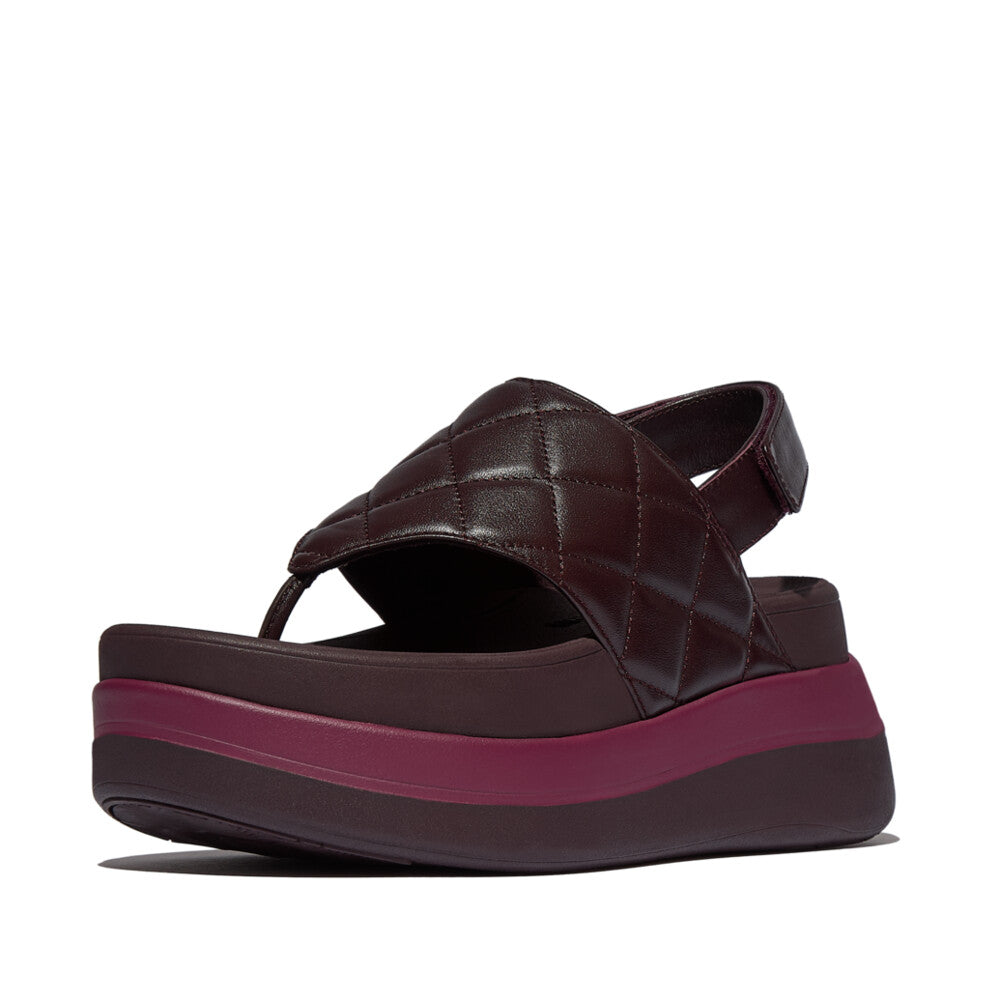 F-MODE STACK QUILTED-LEATHER BACK-STRAP TOE-POST SANDALS - PLUMBERRY (E4M-C88)