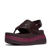 F-MODE STACK QUILTED-LEATHER BACK-STRAP TOE-POST SANDALS - PLUMBERRY (E4M-C88)