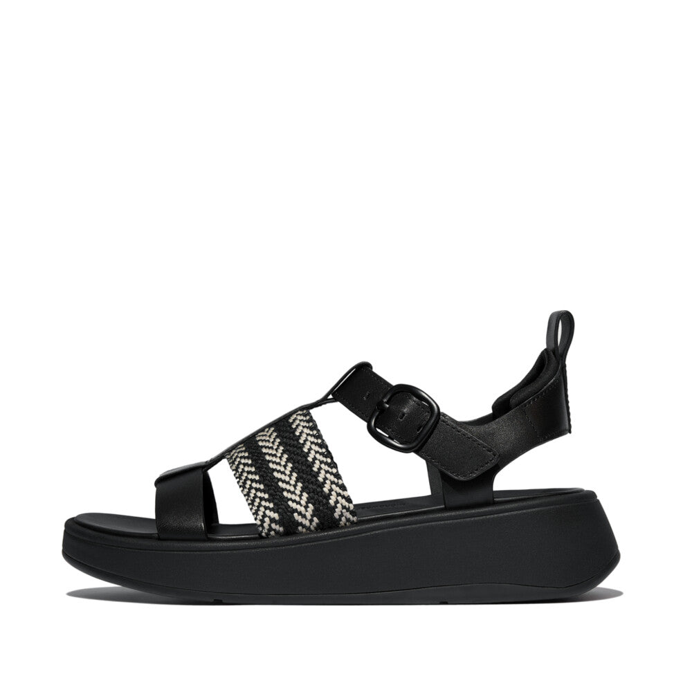 F-MODE V-WEAVE/LEATHER FISHERMAN SANDALS -BLACK MIX (E4V-231)