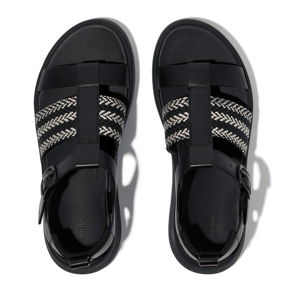 F-MODE V-WEAVE/LEATHER FISHERMAN SANDALS -BLACK MIX (E4V-231)