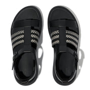 F-MODE V-WEAVE/LEATHER FISHERMAN SANDALS -BLACK MIX (E4V-231)